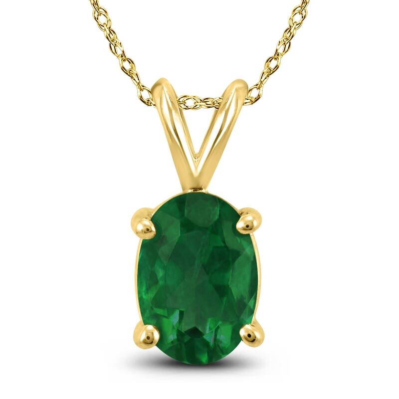 14K Yellow Gold 6x4MM Oval Emerald Pendant