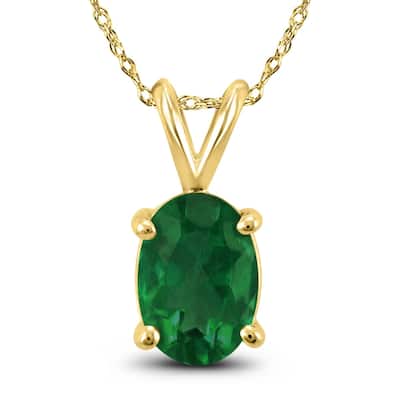 14K Yellow Gold 6x4MM Oval Emerald Pendant