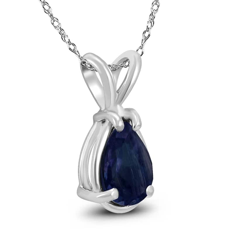 14K White Gold 5x3MM Pear Sapphire Pendant