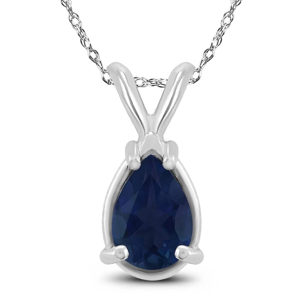 14K White Gold 5x3MM Pear Sapphire Pendant