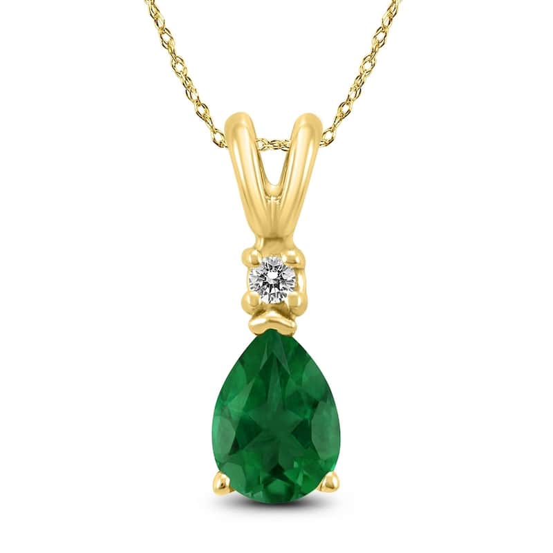 14K Yellow Gold 5x3MM Pear Emerald and Diamond Pendant
