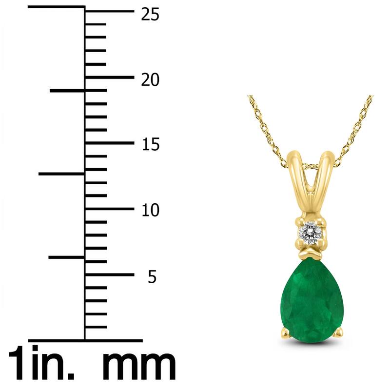 14K Yellow Gold 5x3MM Pear Emerald and Diamond Pendant