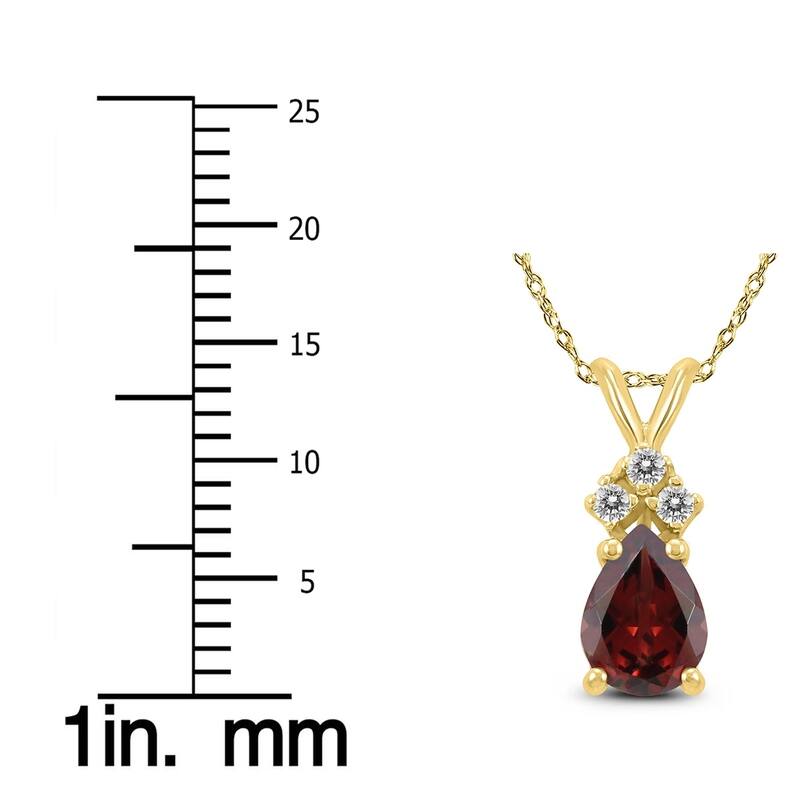 14K Yellow Gold 8x6MM Pear Garnet and Diamond Pendant
