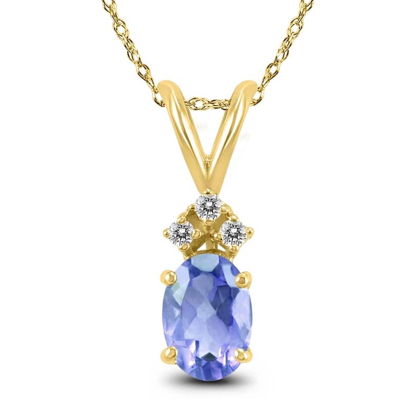 14K Yellow Gold 5x3MM Oval Tanzanite and Diamond Pendant