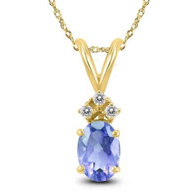 14K Yellow Gold 5x3MM Oval Tanzanite and Diamond Pendant