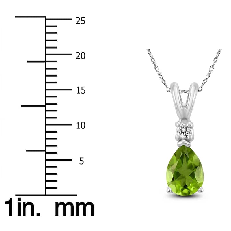14K White Gold 8x6MM Pear Peridot and Diamond Pendant