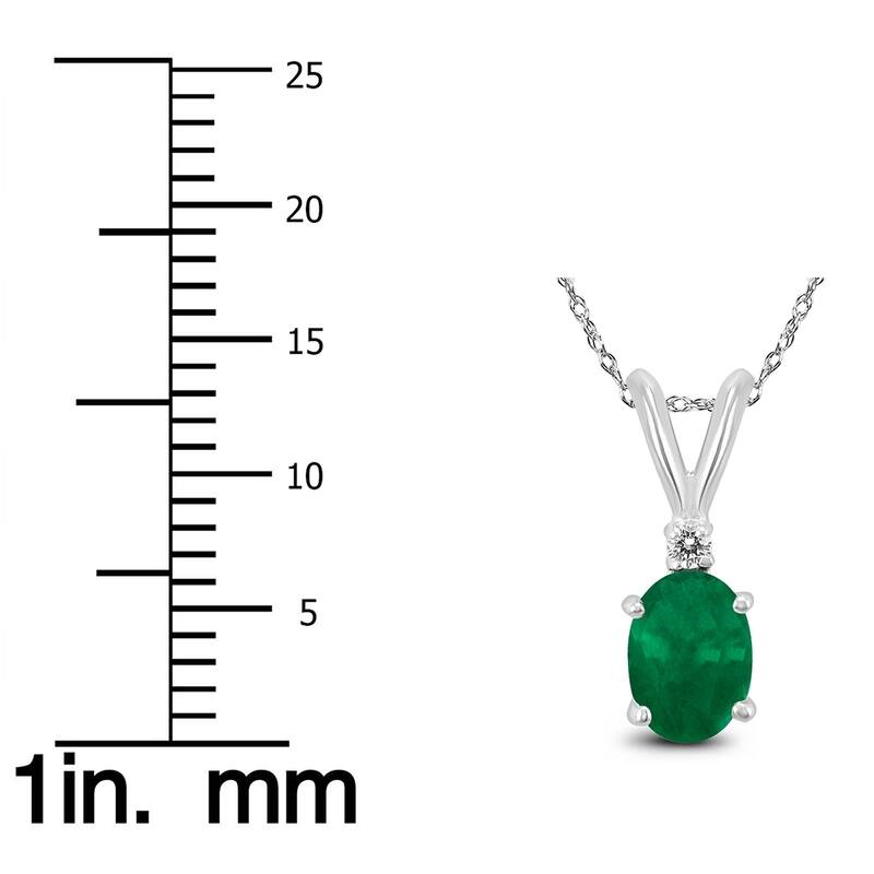 14K White Gold 5x3MM Oval Emerald and Diamond Pendant