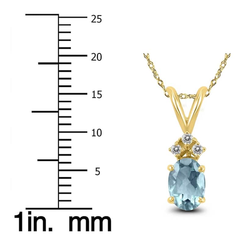 14K Yellow Gold 6x4MM Oval Aquamarine and Diamond Pendant