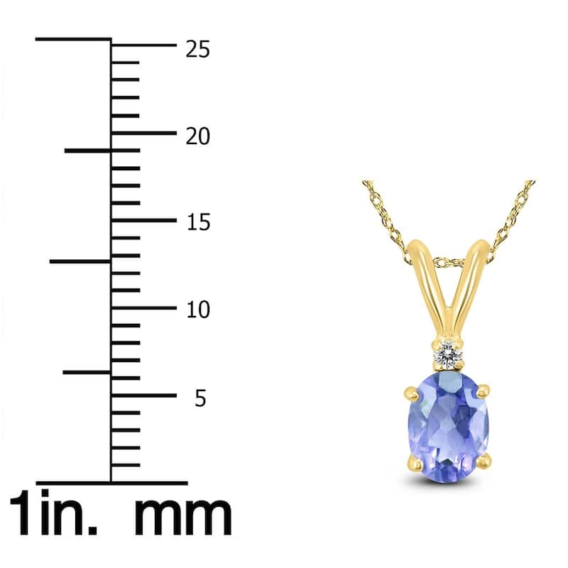 14K Yellow Gold 5x3MM Oval Tanzanite and Diamond Pendant