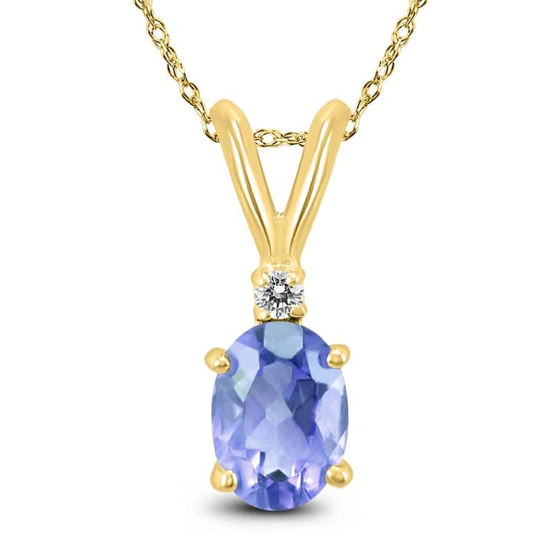 14K Yellow Gold 5x3MM Oval Tanzanite and Diamond Pendant