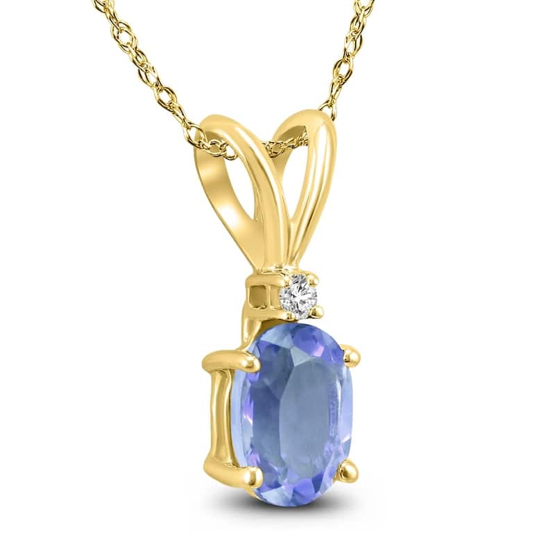 14K Yellow Gold 5x3MM Oval Tanzanite and Diamond Pendant