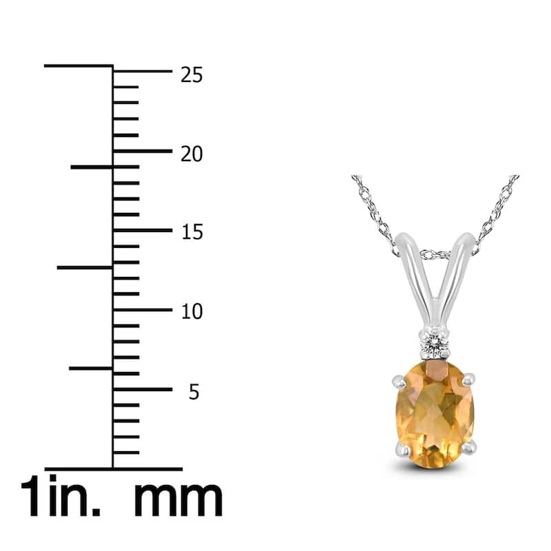 14K White Gold 7x5MM Oval Citrine and Diamond Pendant