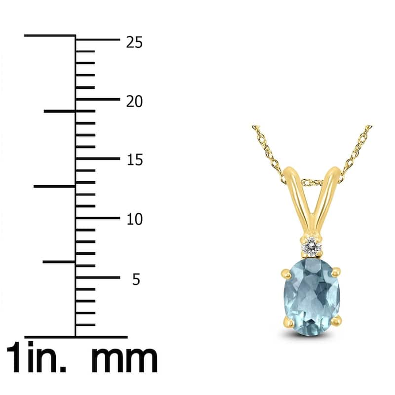 14K Yellow Gold 6x4MM Oval Aquamarine and Diamond Pendant