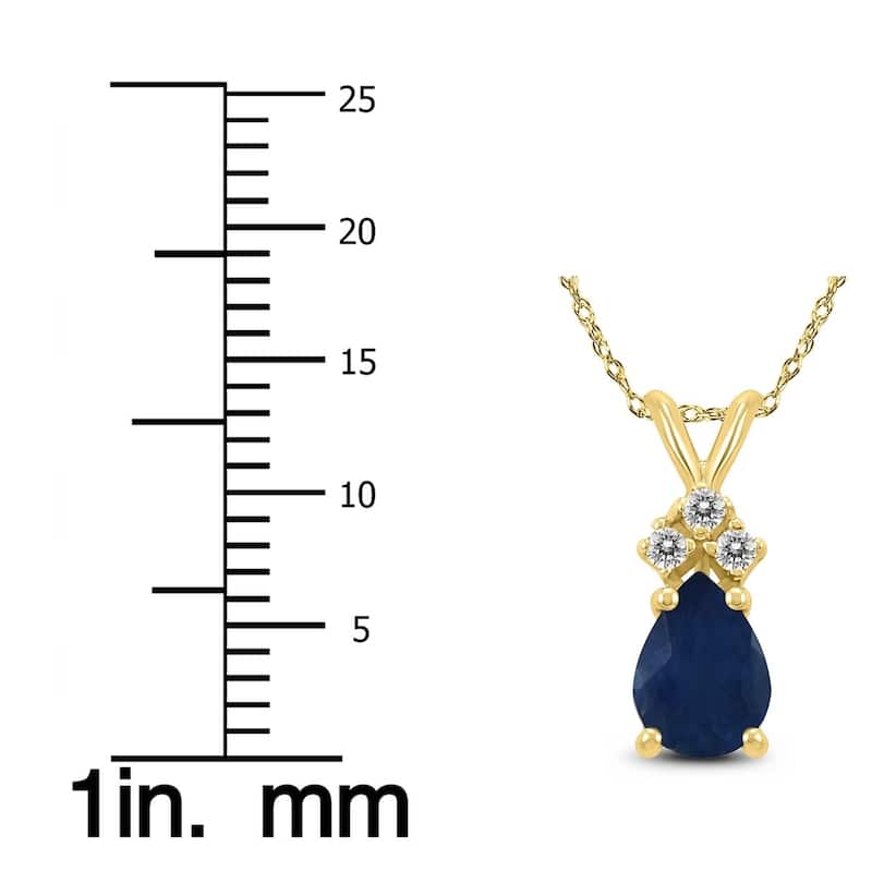14K Yellow Gold 6x4MM Pear Sapphire and Diamond Pendant