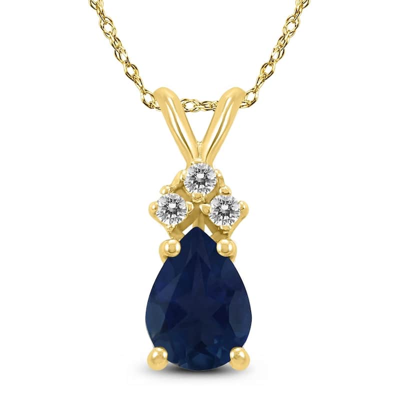 14K Yellow Gold 6x4MM Pear Sapphire and Diamond Pendant