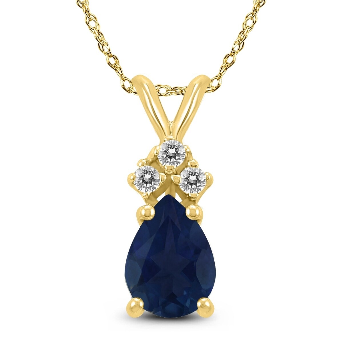 14K Yellow Gold 6x4MM Pear Sapphire and Diamond Pendant
