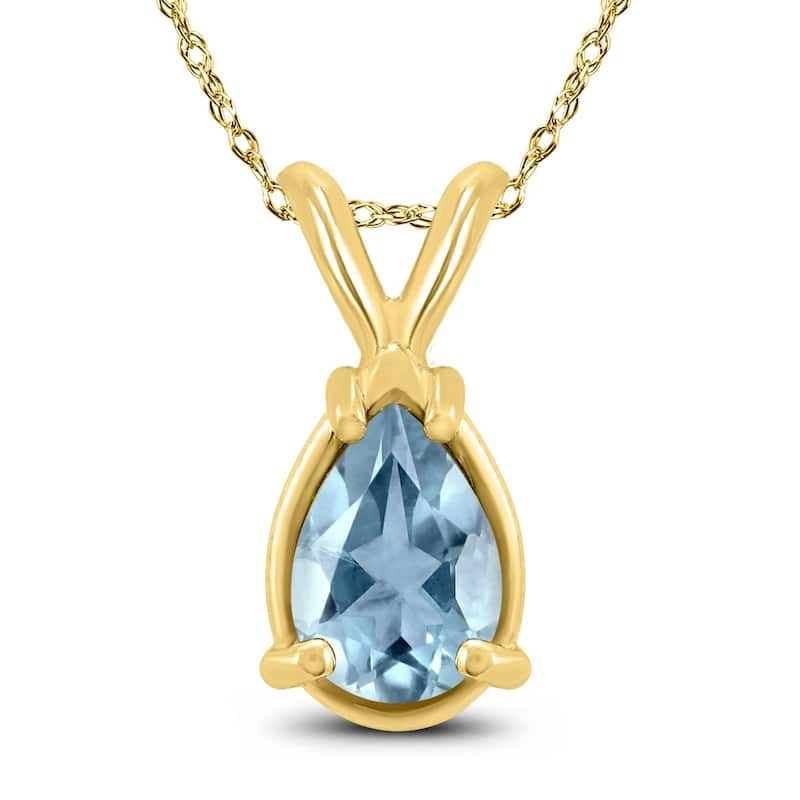 14K Yellow Gold 6x4MM Pear Aquamarine Pendant
