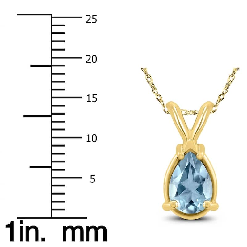 14K Yellow Gold 6x4MM Pear Aquamarine Pendant