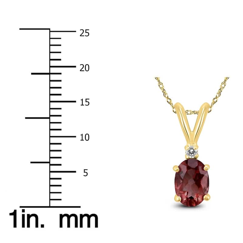 14K Yellow Gold 7x5MM Oval Garnet and Diamond Pendant