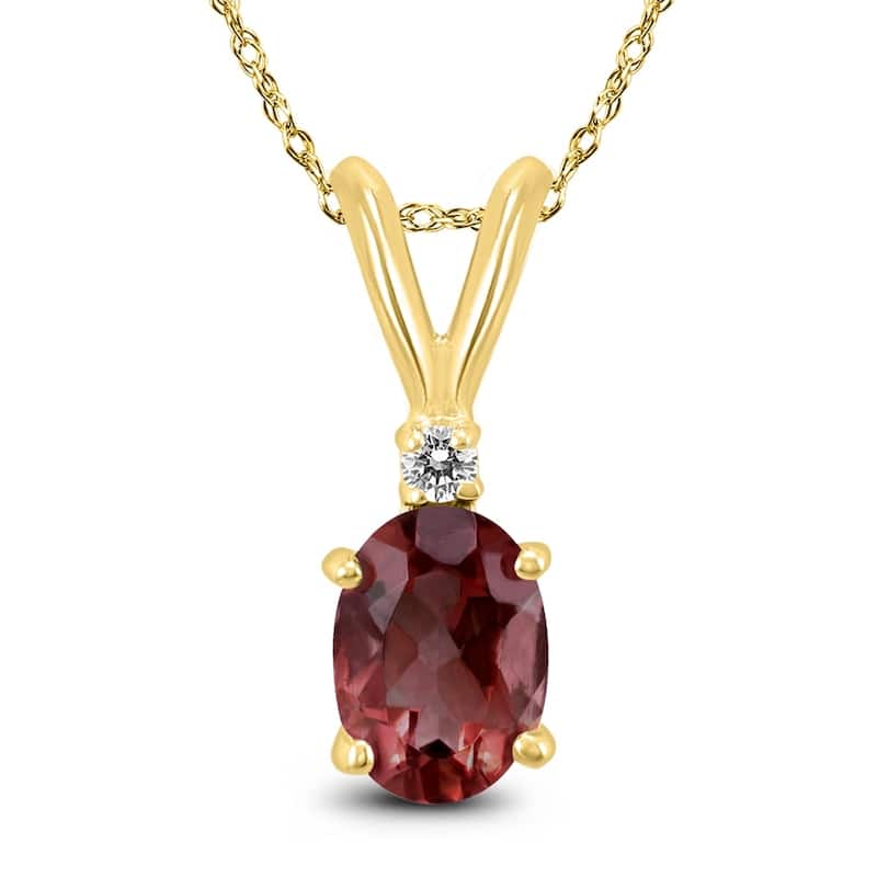 14K Yellow Gold 7x5MM Oval Garnet and Diamond Pendant