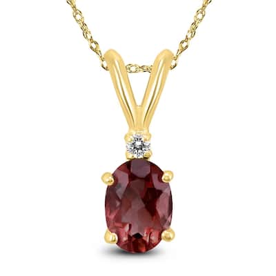 14K Yellow Gold 7x5MM Oval Garnet and Diamond Pendant