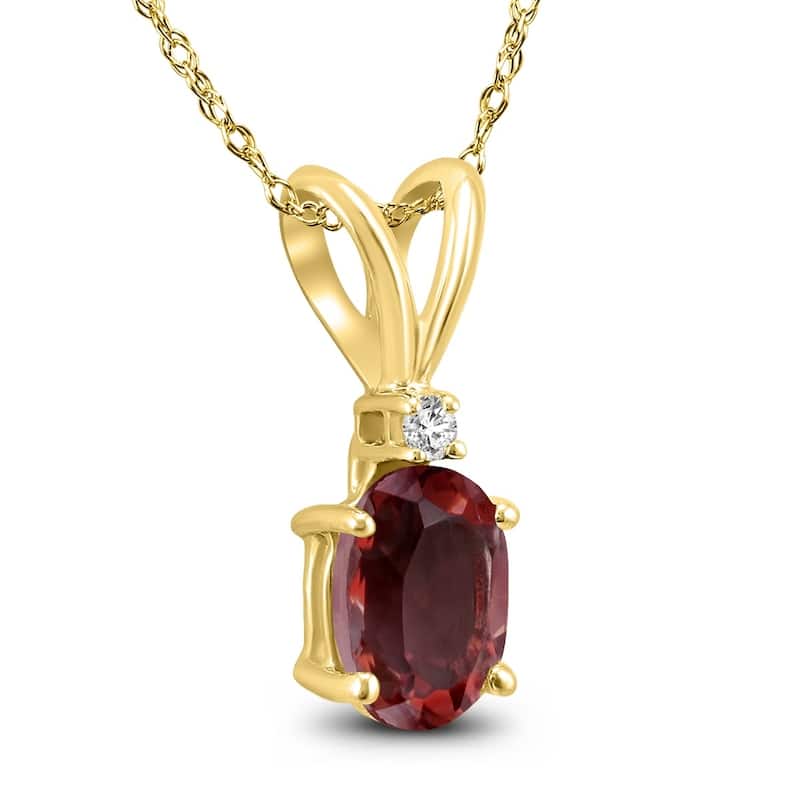 14K Yellow Gold 7x5MM Oval Garnet and Diamond Pendant