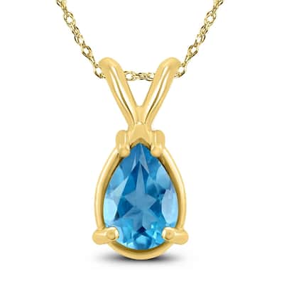 14K Yellow Gold 8x6MM Pear Blue Topaz Pendant