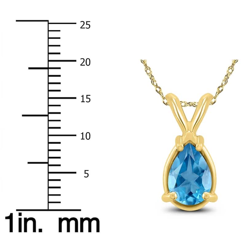 14K Yellow Gold 8x6MM Pear Blue Topaz Pendant