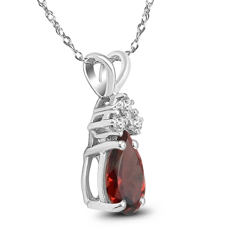 14K White Gold 7x5MM Pear Garnet and Diamond Pendant