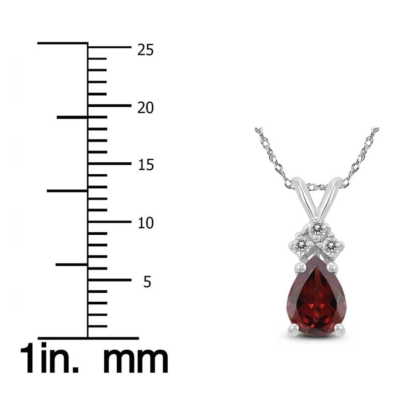 14K White Gold 7x5MM Pear Garnet and Diamond Pendant