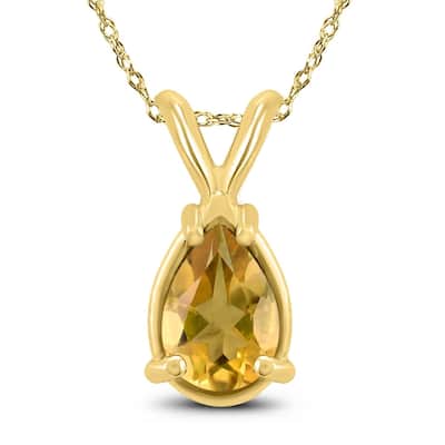 14K Yellow Gold 6x4MM Pear Citrine Pendant