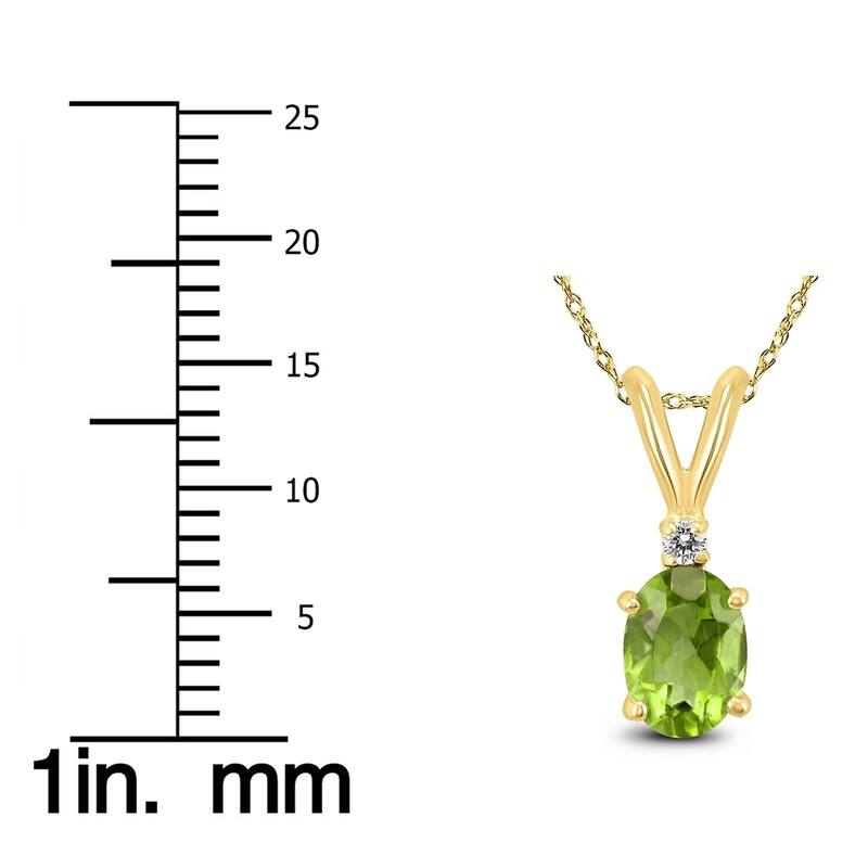 14K Yellow Gold 8x6MM Oval Peridot and Diamond Pendant