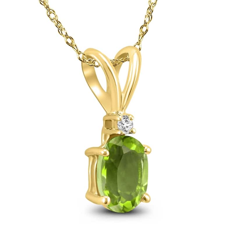 14K Yellow Gold 8x6MM Oval Peridot and Diamond Pendant