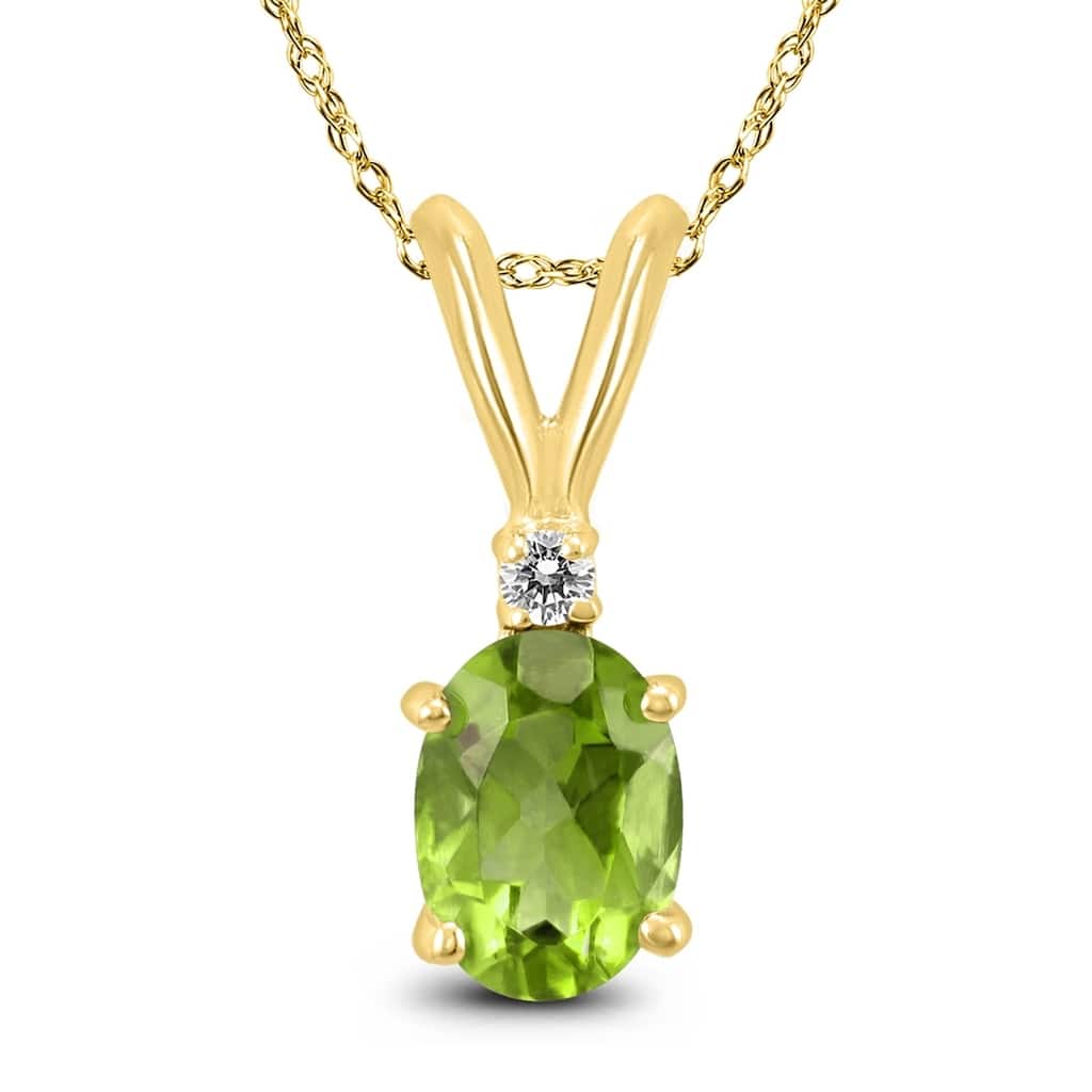 14K Yellow Gold 8x6MM Oval Peridot and Diamond Pendant