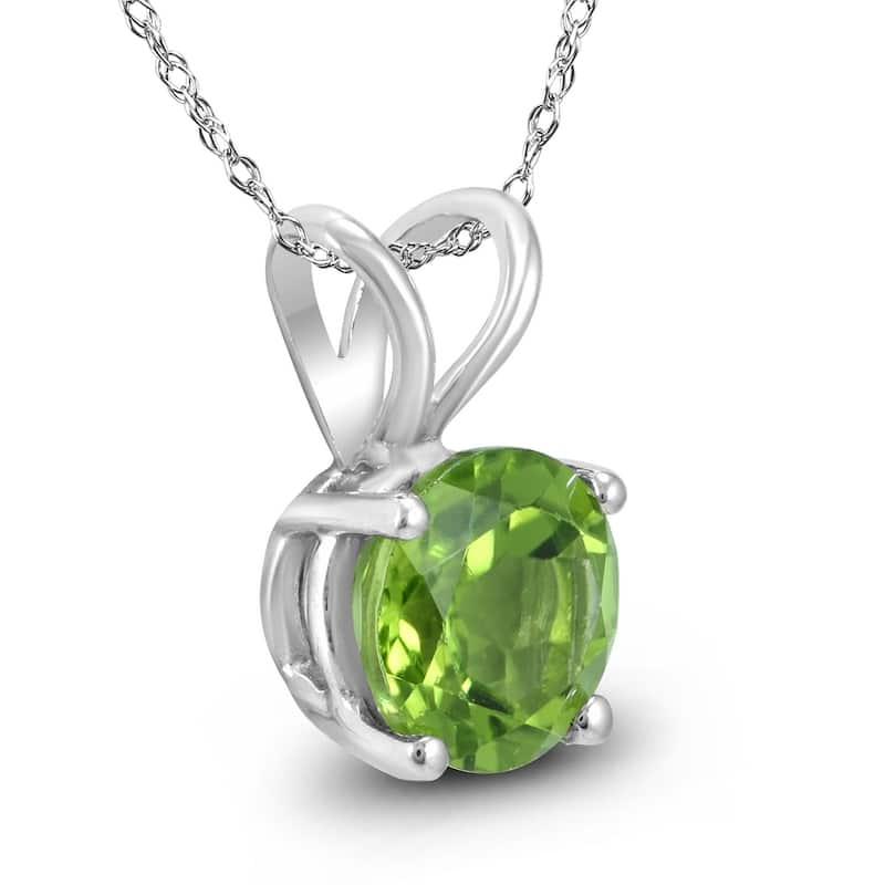 14K White Gold 6MM Round Peridot Pendant
