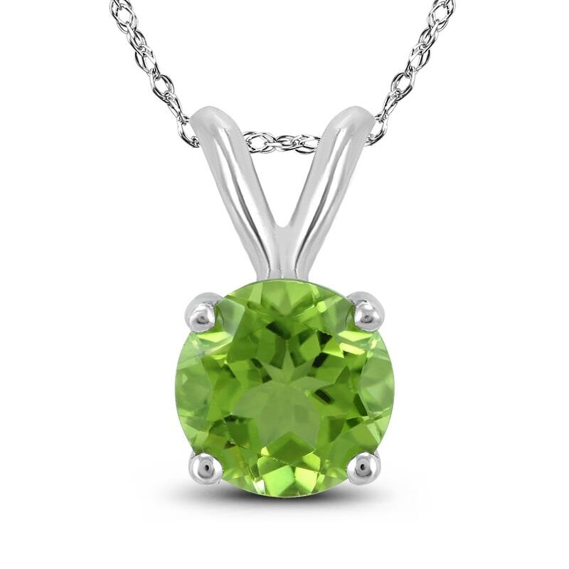 14K White Gold 6MM Round Peridot Pendant