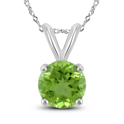 14K White Gold 6MM Round Peridot Pendant