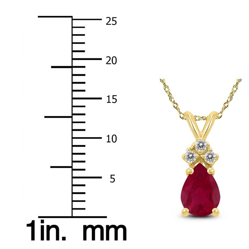 14K Yellow Gold 6x4MM Pear Ruby and Diamond Pendant