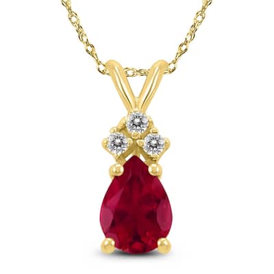 14K Yellow Gold 6x4MM Pear Ruby and Diamond Pendant