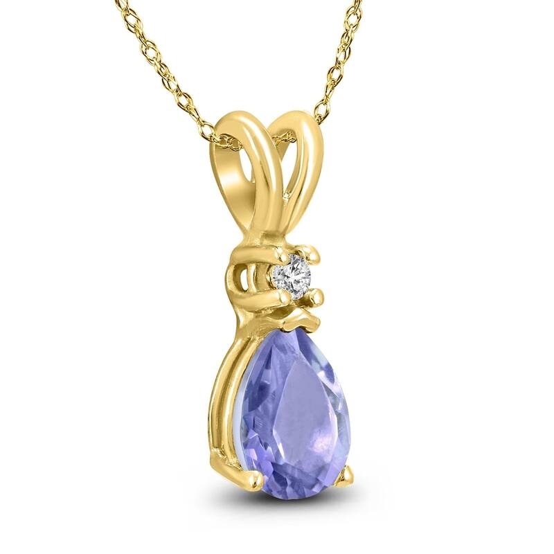 14K Yellow Gold 6x4MM Pear Tanzanite and Diamond Pendant
