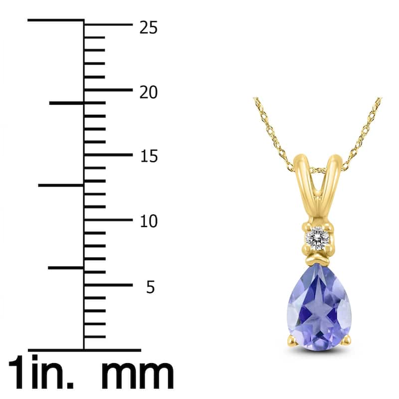 14K Yellow Gold 6x4MM Pear Tanzanite and Diamond Pendant