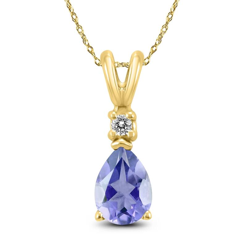 14K Yellow Gold 6x4MM Pear Tanzanite and Diamond Pendant