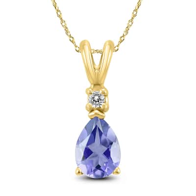 14K Yellow Gold 6x4MM Pear Tanzanite and Diamond Pendant