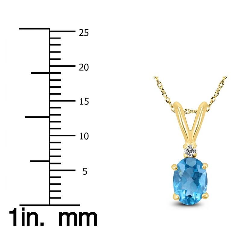 14K Yellow Gold 8x6MM Oval Blue Topaz and Diamond Pendant