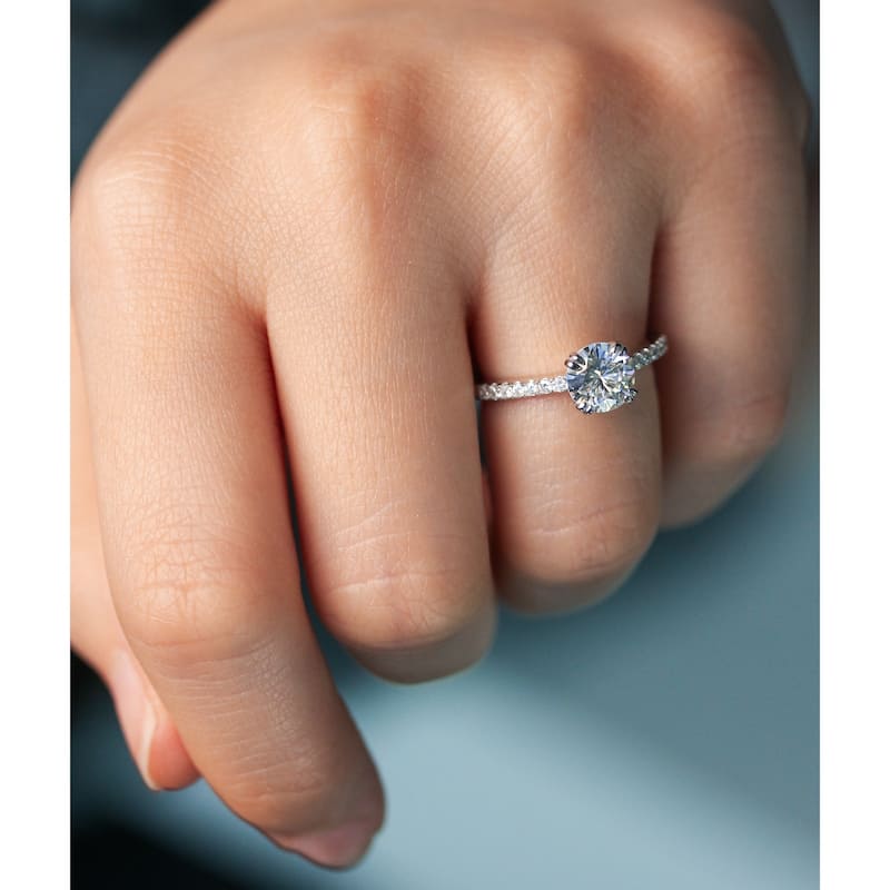 Annello by Kobelli 14k Gold 1-1/5ct.tw Double Prong Solitaire Moissanite and Side Stone Classic Engagement Ring