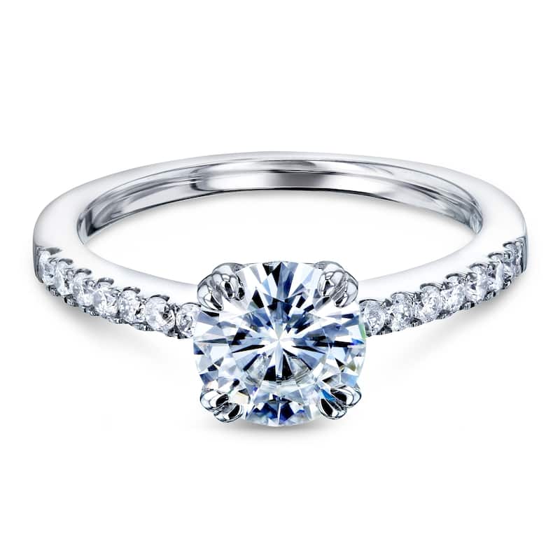 Annello by Kobelli 14k Gold 1-1/5ct.tw Double Prong Solitaire Moissanite and Side Stone Classic Engagement Ring