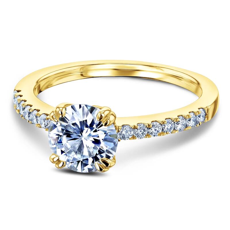 Annello by Kobelli 14k Gold 1-1/5ct.tw Double Prong Solitaire Moissanite and Side Stone Classic Engagement Ring