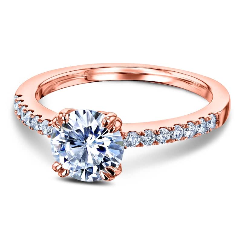 Annello by Kobelli 14k Gold 1-1/5ct.tw Double Prong Solitaire Moissanite and Side Stone Classic Engagement Ring