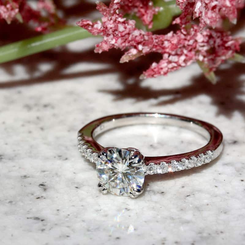 Annello by Kobelli 14k Gold 1-1/5ct.tw Double Prong Solitaire Moissanite and Side Stone Classic Engagement Ring