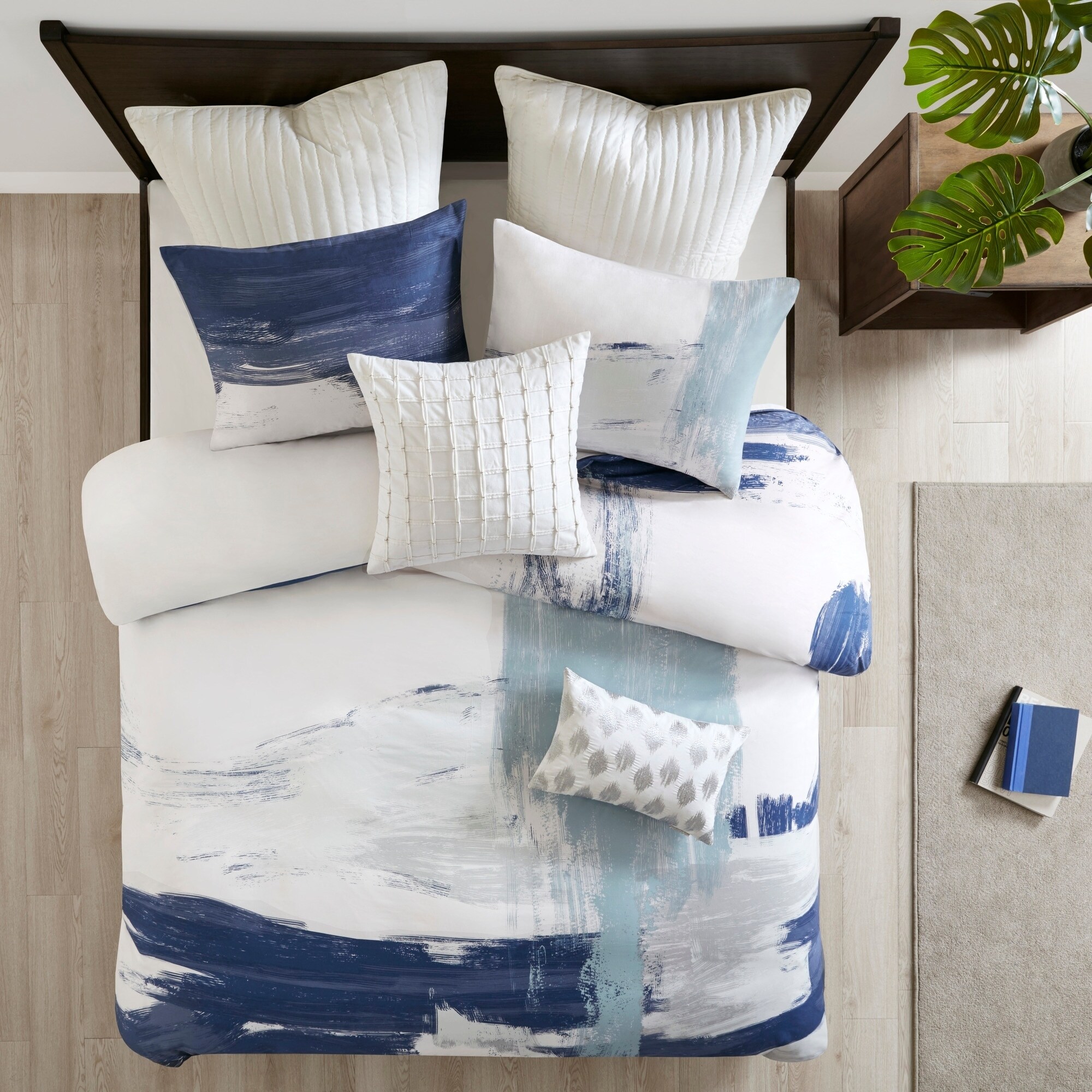 Shop Ink Ivy Heather Navy Blue Cotton Brushstroke Print Duvet